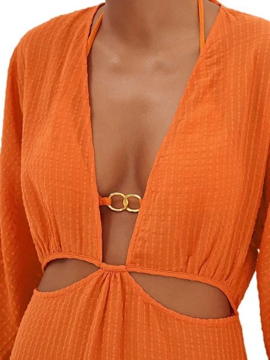 ViX Paula Hermanny Allie Cutout Short Cover-Up - Marigold Orange Small - Picture 2 of 7